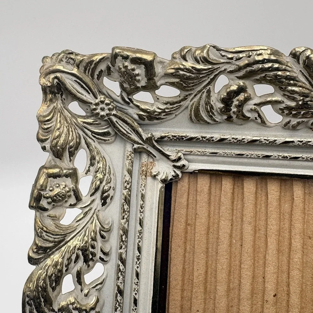Ornate Picture Frame White Gold Floral Scrollwork 11x14 Wall Hang VTG Filigree